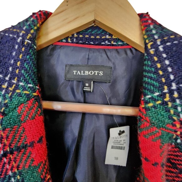 Talbots Classic Shetland Blazer Evening Plaid Blazer Jacket Size 18 Wool Blend N - Picture 3 of 4